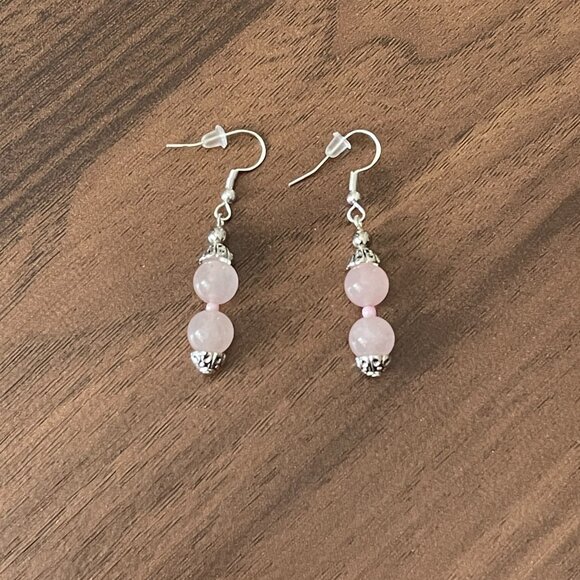 Rose Quartz Pierced Drop Earrings - Picture 3 of 4